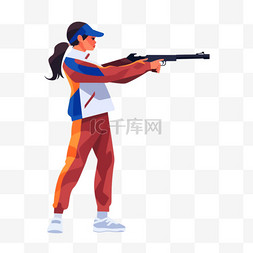 射击靶场图片_扁平卡通亚运会运动人物女子射击