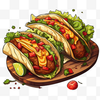蛋卷卷饼扁平风美味味蕾美食插画食物元素