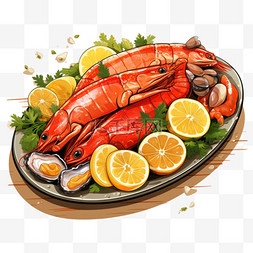 扁平风红焖虾美食美味味蕾插画食