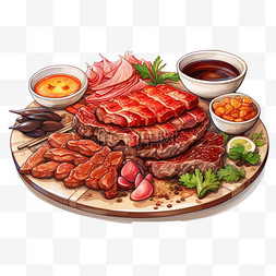特色座凳图片_水彩风烤肉美食佳肴特色食物美味