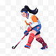 扁平卡通亚运会运动人物一女子在打曲棍球
