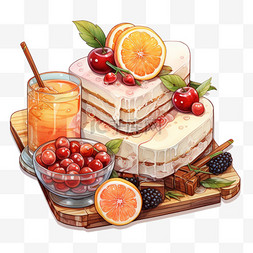 水彩蛋糕图片图片_水彩蛋糕甜品风美食佳肴特色食物