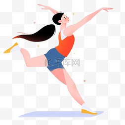 体操运动会图片_扁平卡通亚运会运动人物女孩正在