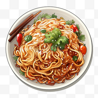 水彩风美食佳肴特色食物面条美味