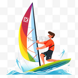 帆船竞技图片_扁平卡通亚运会运动人物红衣男子
