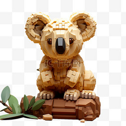 积木风图片_3D黄色动物小熊像素风积木乐高动