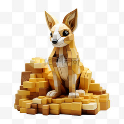 3D袋鼠黄色动物像素风积木乐高动