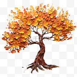 秋天树木油画风格植物风景画装饰