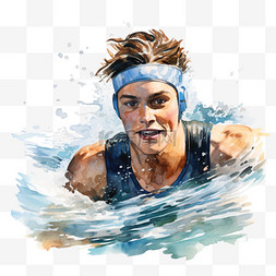 水彩风格亚运会运动员游泳竞速锻