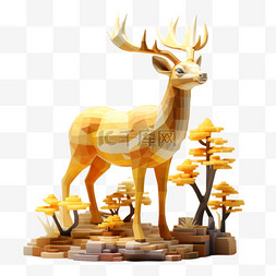 积木风图片_像素风积木乐高麋鹿动物3D黄色动