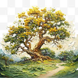 油画风格植物风景画装饰秋天树木