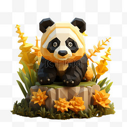黄色熊猫图片_乐高动物像素风积木3D黄色熊猫动