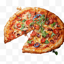 诱人披萨美味图片_油画风格披萨食物美味好吃