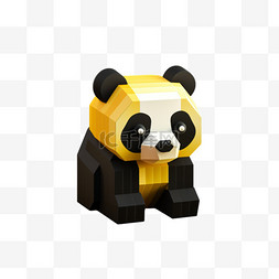 黄色熊猫图片_熊猫乐高动物像素风积木3D黄色动