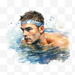 水彩风格亚运会游泳竞速运动员锻