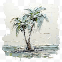 油画植物图片_油画风格椰子树植物风景画装饰美