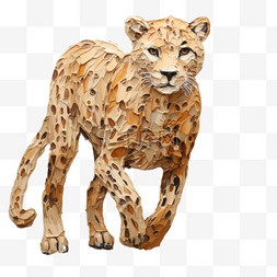 豹子油画风格动物可爱装饰画