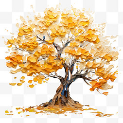 油画秋天图片_油画风格植物风景画装饰美观树木