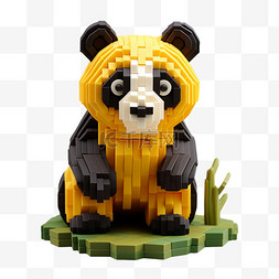 乐高动物像素风熊猫积木3D黄色动