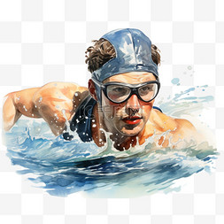 水彩风格亚运会运动员游泳锻炼比