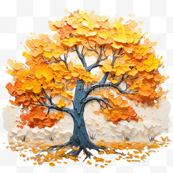 油画风格植物风景画树木秋天装饰