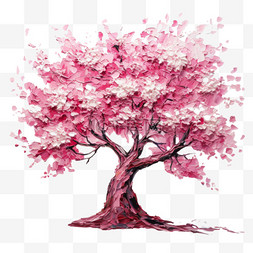 油画风格植物风景画装饰樱花树美