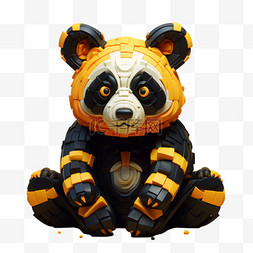 积木风图片_乐高熊猫动物像素风积木3D黄色动