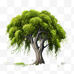 柳树扁平图片_扁平植物绿色清新绿植柳树