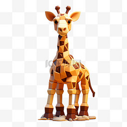 3D黄色动物像素风长颈鹿积木乐高