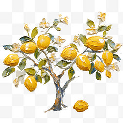 柠檬树油画风格植物风景画装饰美