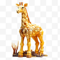 3D黄色动物像素风积木乐高动物长