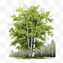 扁平植物绿植图片_白桦林树木扁平植物绿色清新绿植