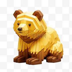 棕熊3d图片_棕熊像素风积木乐高动物3D黄色动
