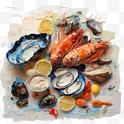 风格海鲜图片_油画风格海鲜食物美味好吃