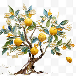 油画柠檬树风格植物风景画装饰美