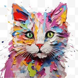 猫咪油画风格动物可爱装饰画