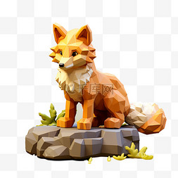 狐狸像素风积木乐高动物3D黄色动