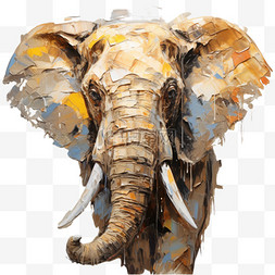 大象油画风格动物可爱装饰画