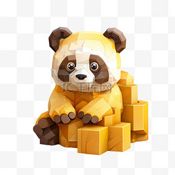 乐高动物像素风积木熊猫3D黄色动