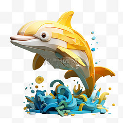 积木风图片_像素风海豚积木乐高动物3D黄色动