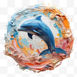 油画海豚风格动物可爱装饰画