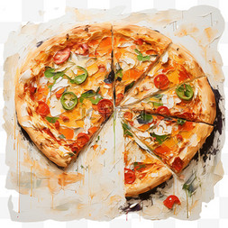 诱人披萨美味图片_披萨油画风格食物美味好吃