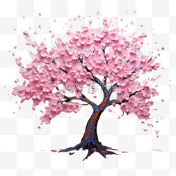 油画风格植物樱花树风景画装饰美