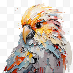 可爱动物装饰画图片_鹦鹉油画风格动物可爱装饰画