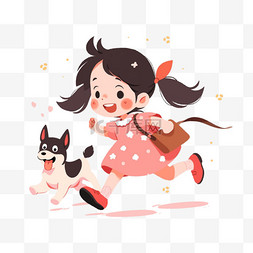 小女孩背景图片_小女孩元素手绘宠物小狗卡通