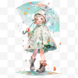 打伞的小女孩雨中卡通手绘元素