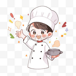 小厨师和食材图片_厨师小男孩卡通手绘元素