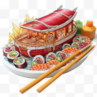马克笔风格食物寿司美观美食精致诱人