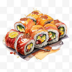 笔式雕刻刀图片_马克笔风格食物美食日式寿司美观