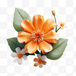 橘色植物免抠素材图片_橘色花朵写实渲染质感AI元素立体